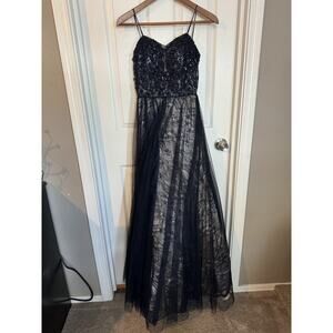 SAY YES TO THE PROM Sleeveless Empire Waist Sequin Dress Dark Blue 3